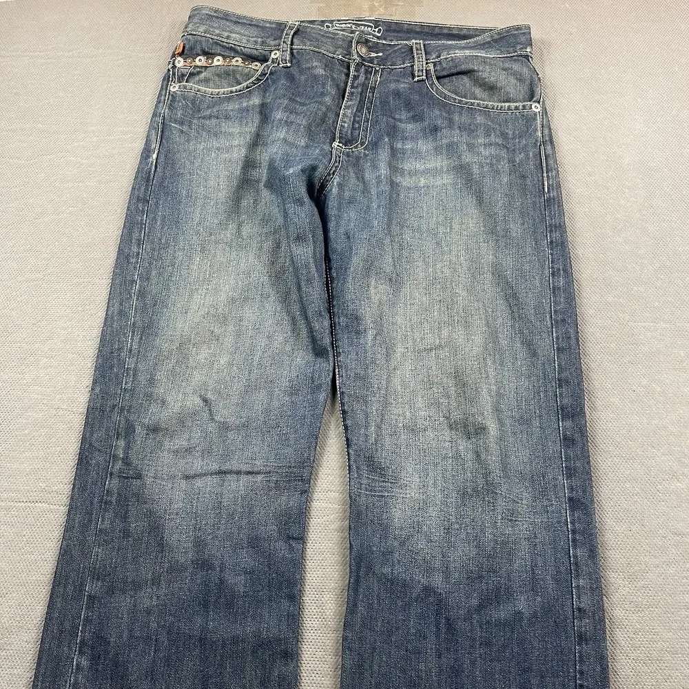 VTG Robins‎ Jean Mens 36x31 Rivet Wing Pockets Blue Faded Baggy Leg Jeans Denim